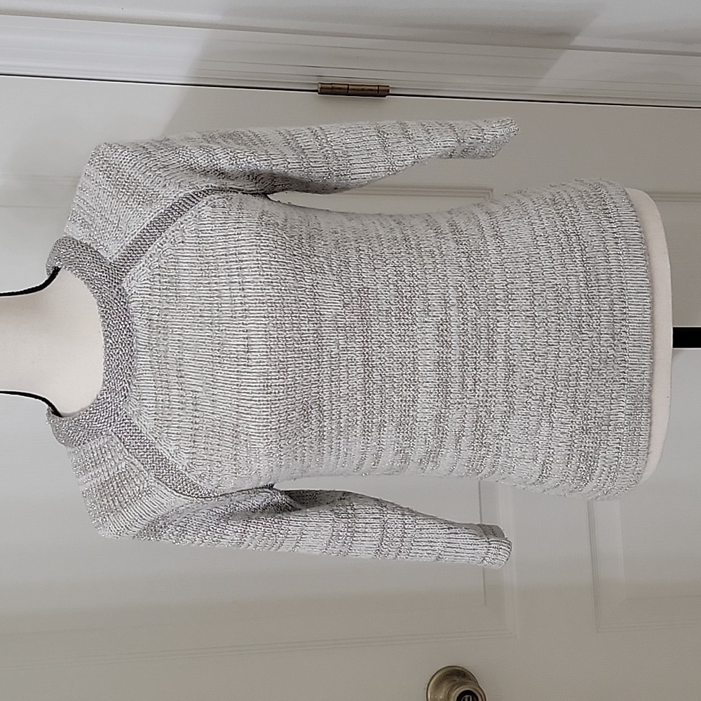 The Limited Size XS White & Silver Metallic Crew Neck Sweater. Gently Used Cond.